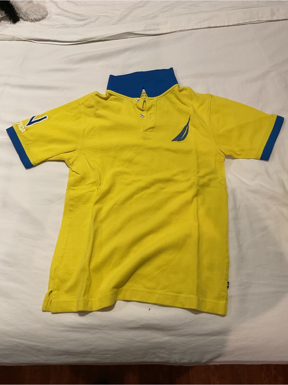 Nautica Yellow Polo with Blue Collar & Trim